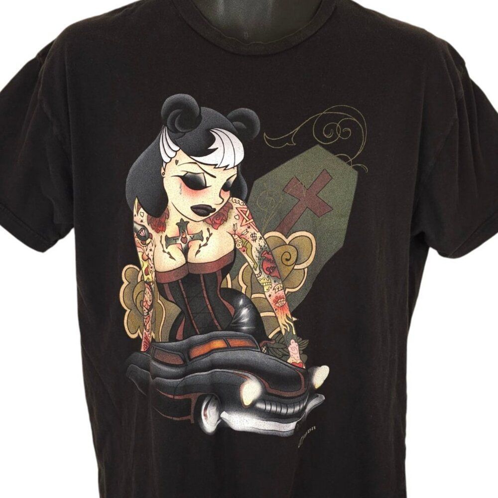 Lowbrow Pin Up Girl T Shirt Womens Size XL Goth Rockabilly Made In USA
